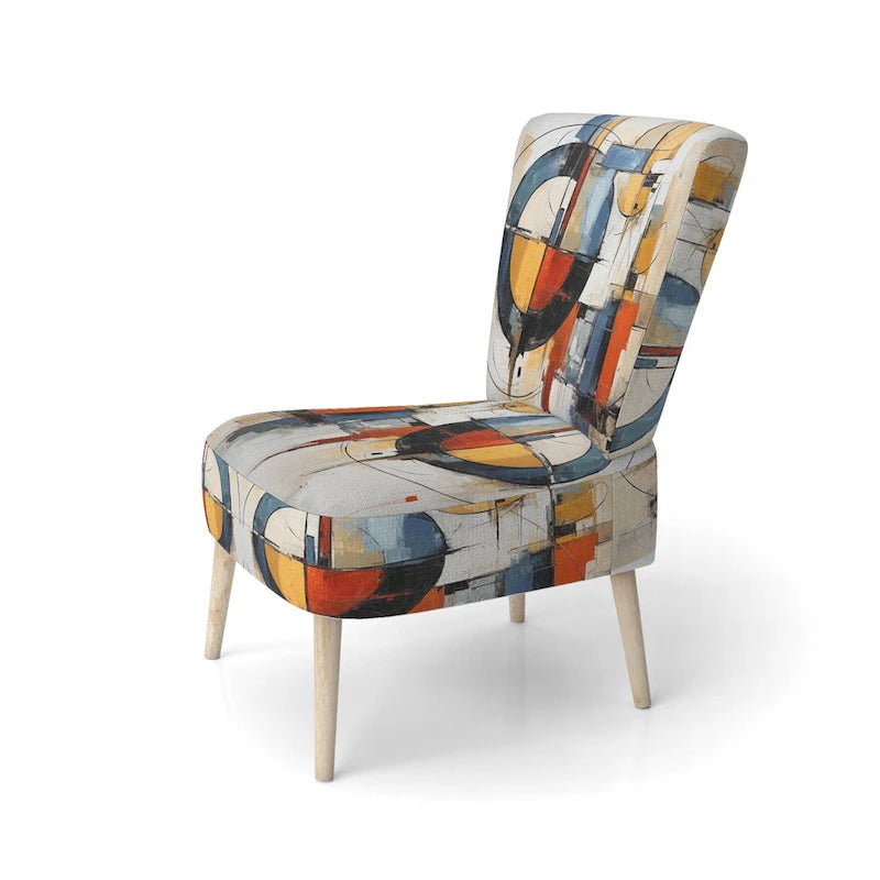 Multicolor Abstract Mid-Century Accent Chair – Single Seat, Polyester Upholstery