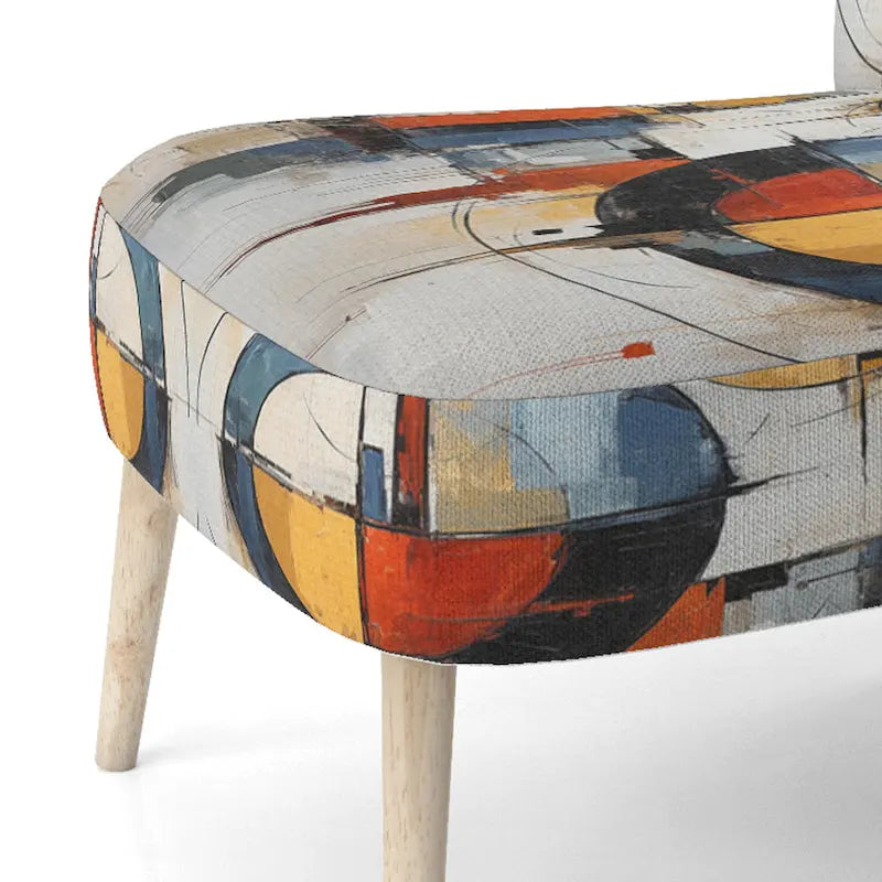 Multicolor Abstract Mid-Century Accent Chair – Single Seat, Polyester Upholstery