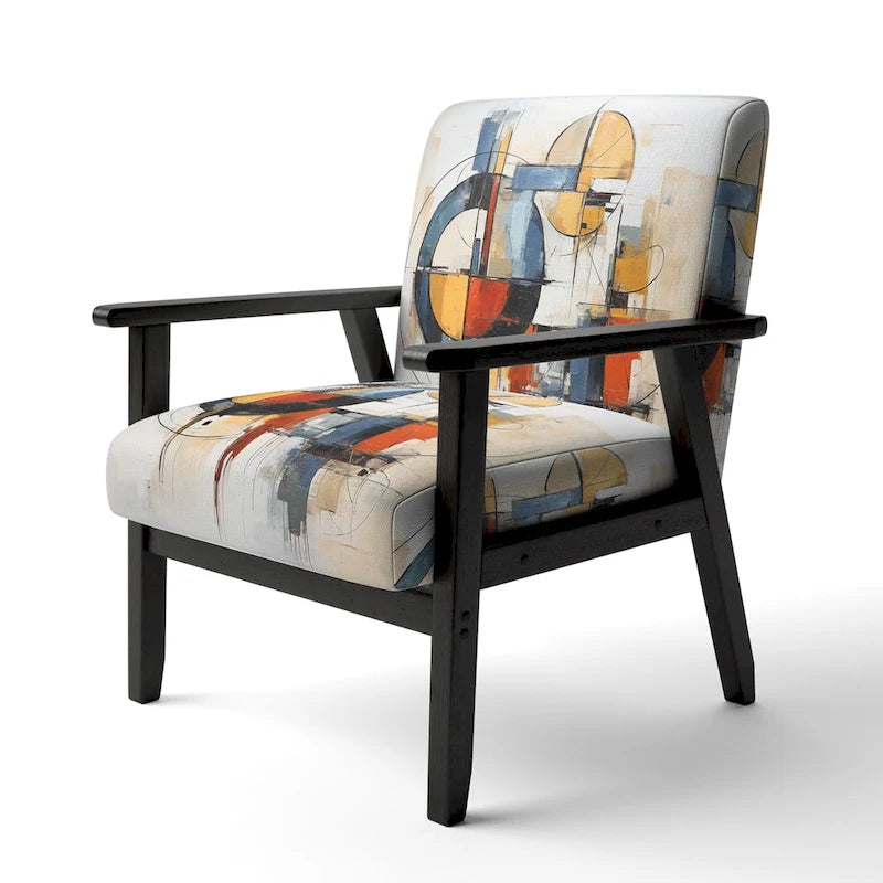 Multicolor Abstract Mid-Century Accent Chair – Single Seat, Polyester Upholstery