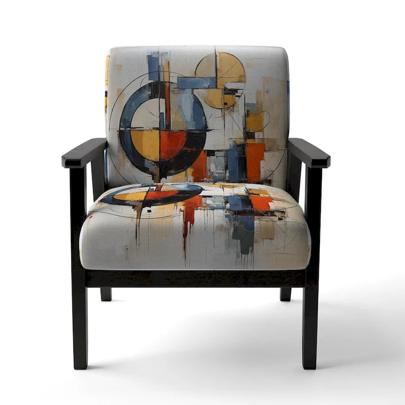 Multicolor Abstract Mid-Century Accent Chair – Single Seat, Polyester Upholstery