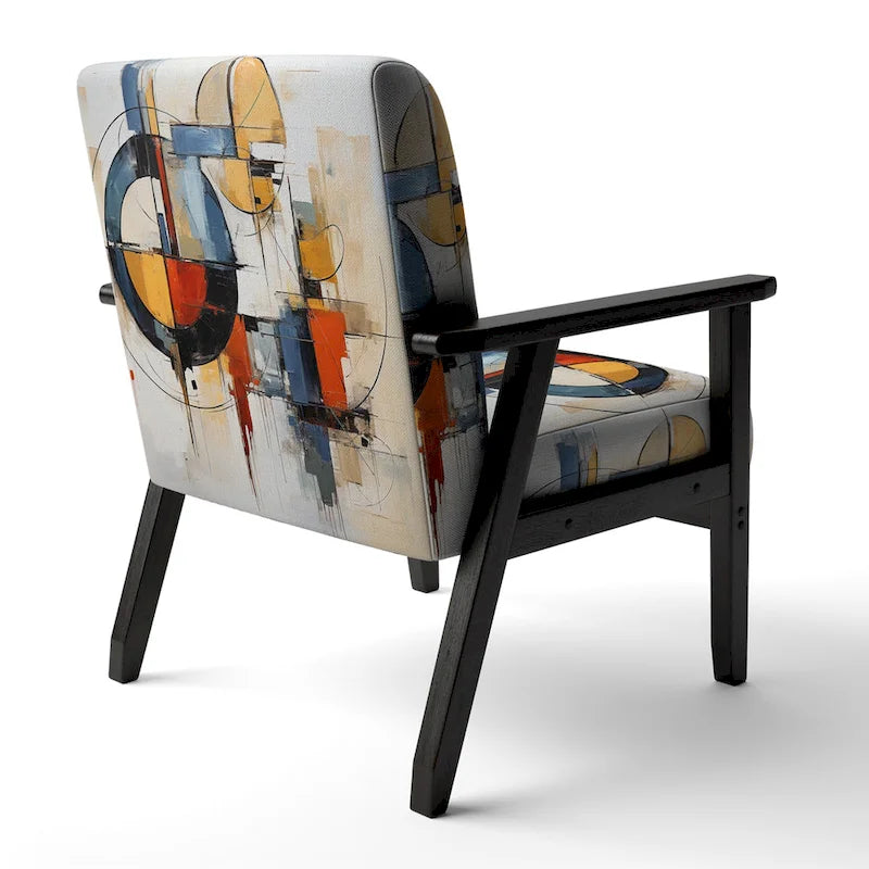 Multicolor Abstract Mid-Century Accent Chair – Single Seat, Polyester Upholstery