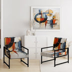Multicolor Abstract Mid-Century Accent Chair – Single Seat, Polyester Upholstery