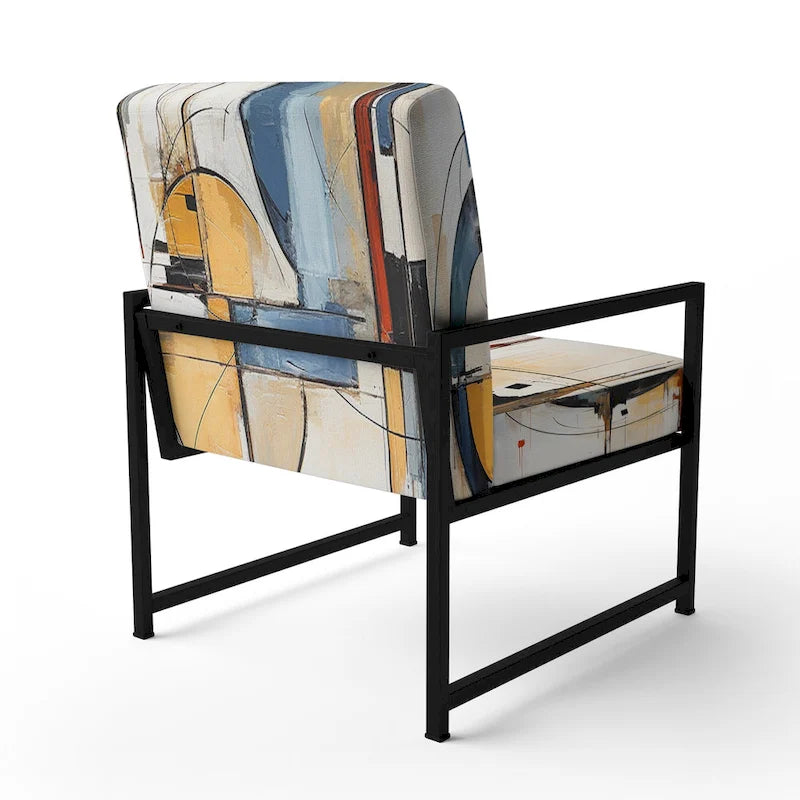 Multicolor Abstract Mid-Century Accent Chair – Single Seat, Polyester Upholstery