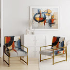 Multicolor Abstract Mid-Century Accent Chair – Single Seat, Polyester Upholstery