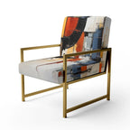 Multicolor Abstract Mid-Century Accent Chair – Single Seat, Polyester Upholstery