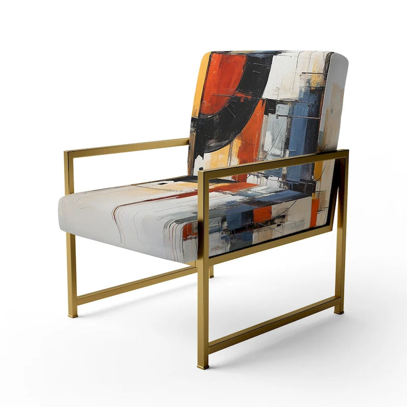 Multicolor Abstract Mid-Century Accent Chair – Single Seat, Polyester Upholstery