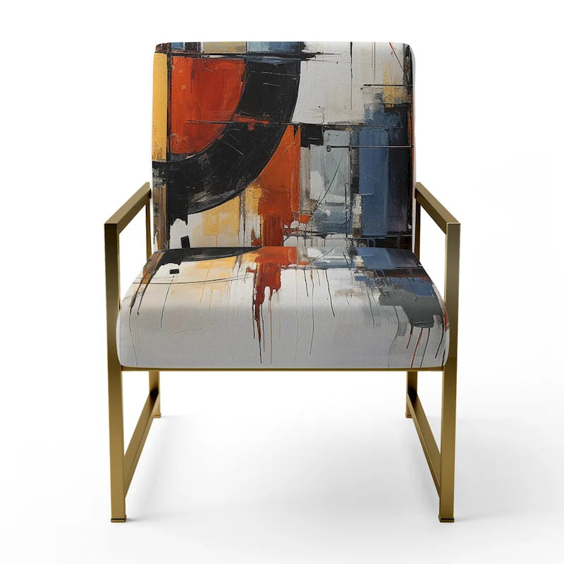 Multicolor Abstract Mid-Century Accent Chair – Single Seat, Polyester Upholstery