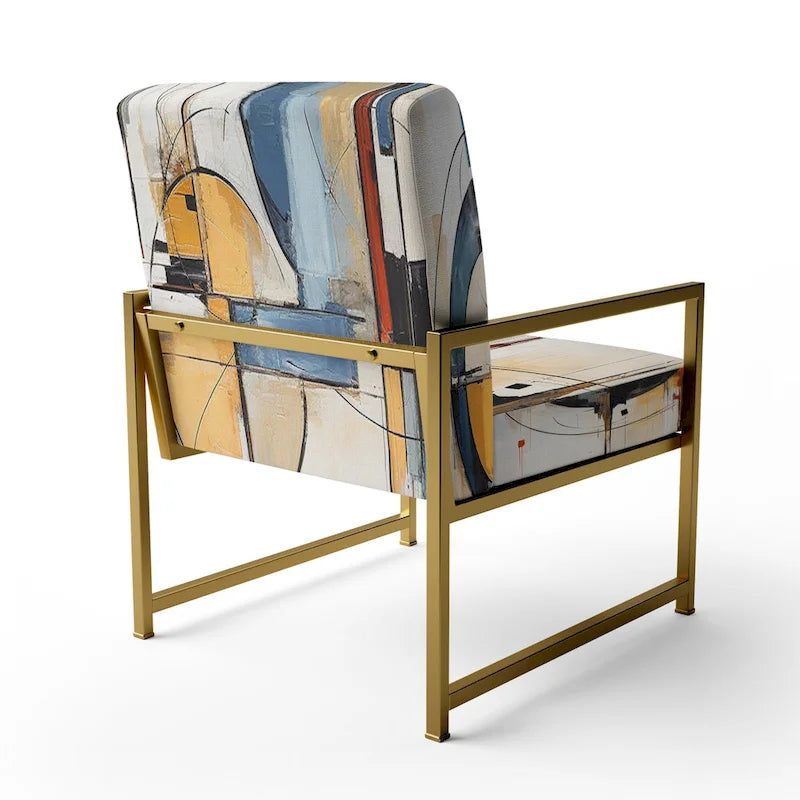 Multicolor Abstract Mid-Century Accent Chair – Single Seat, Polyester Upholstery