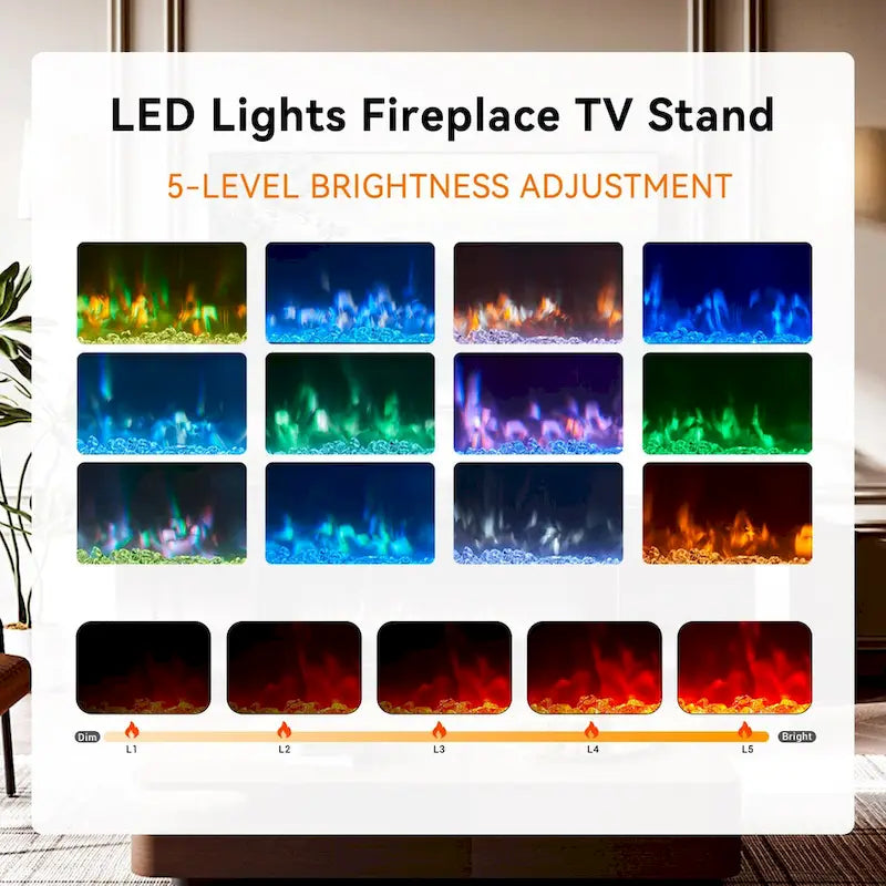 70" TV Stand with 36" Electric Fireplace, White / Black, Fits up to 80" TV