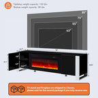 70" TV Stand with 36" Electric Fireplace, White / Black, Fits up to 80" TV