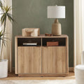 Golden Oak / Natural Walnut Corner TV Stand with Storage, 1-Person Assembly