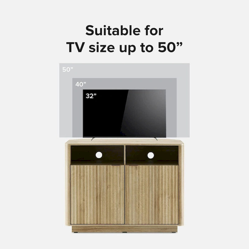Golden Oak / Natural Walnut Corner TV Stand with Storage, 1-Person Assembly