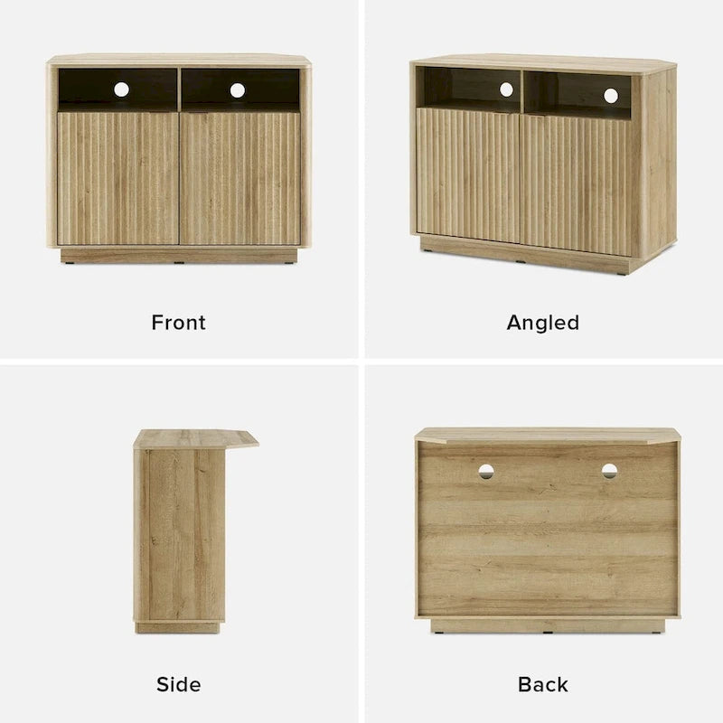 Golden Oak / Natural Walnut Corner TV Stand with Storage, 1-Person Assembly
