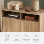 Golden Oak / Natural Walnut Corner TV Stand with Storage, 1-Person Assembly