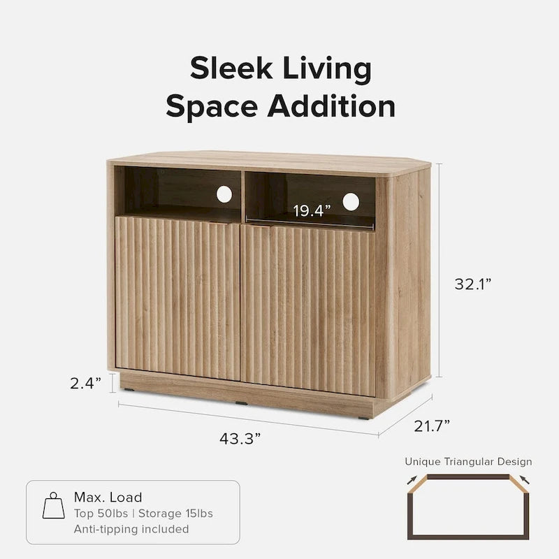 Golden Oak / Natural Walnut Corner TV Stand with Storage, 1-Person Assembly
