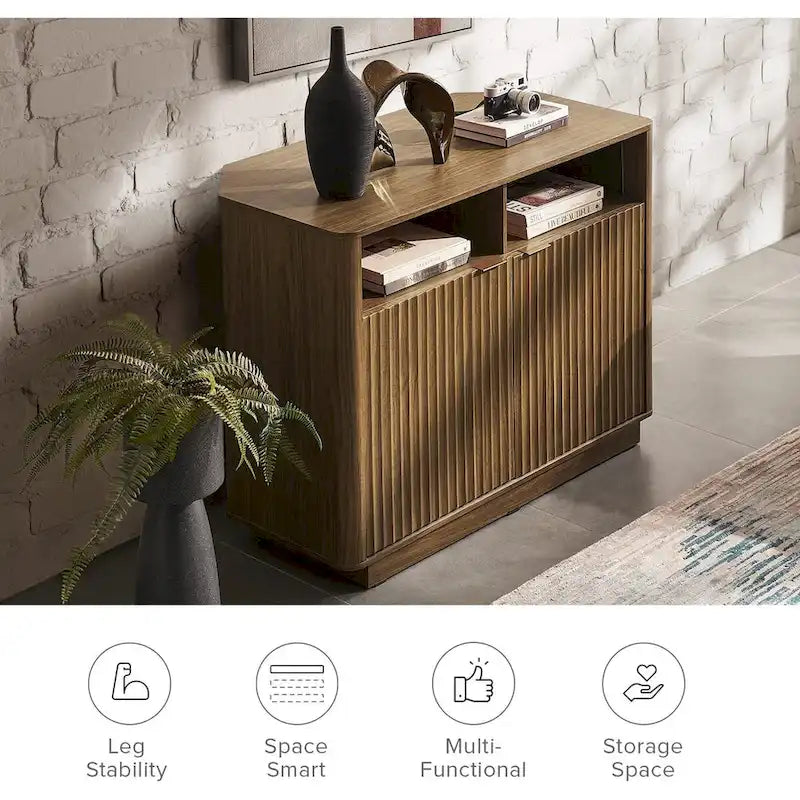 Golden Oak / Natural Walnut Corner TV Stand with Storage, 1-Person Assembly