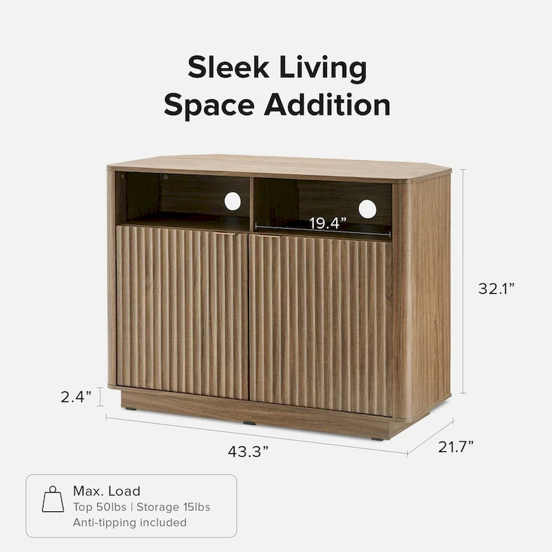 Golden Oak / Natural Walnut Corner TV Stand with Storage, 1-Person Assembly