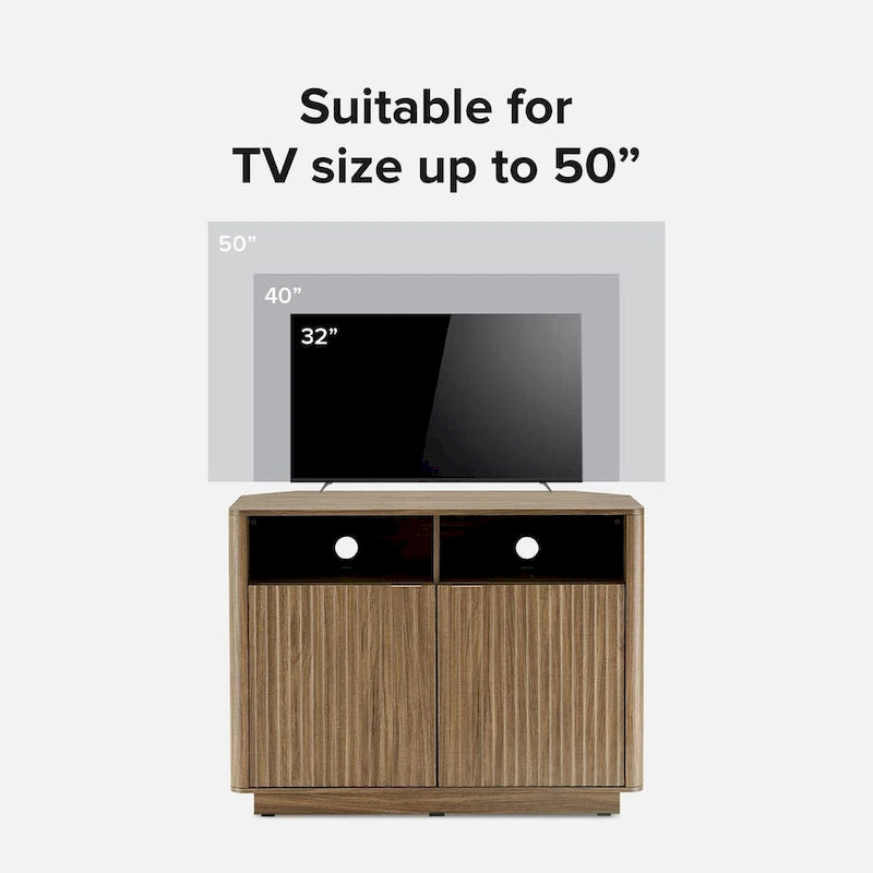 Golden Oak / Natural Walnut Corner TV Stand with Storage, 1-Person Assembly