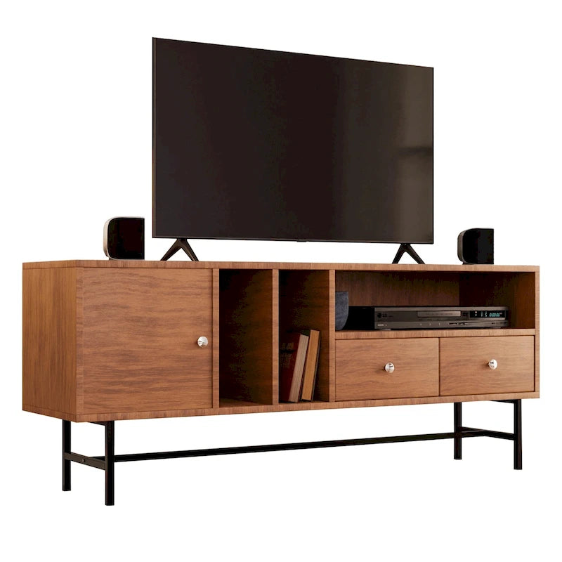 Modern TV Stand with 2 Drawers & Open Shelves, Fits up to 60" TV – Walnut / Ebony / White / Phantom Grey