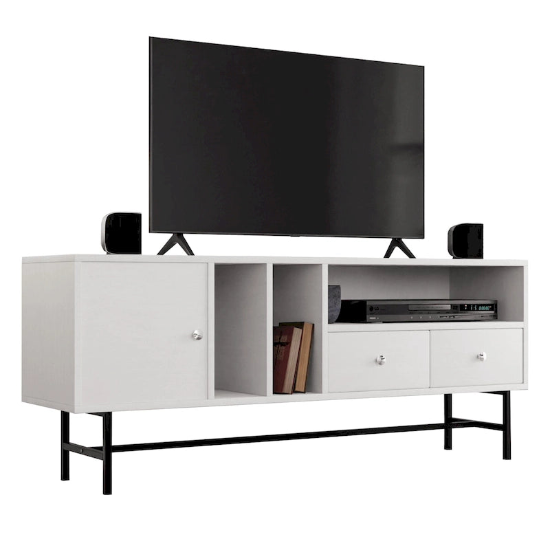 Modern TV Stand with 2 Drawers & Open Shelves, Fits up to 60" TV – Walnut / Ebony / White / Phantom Grey