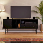 Modern TV Stand with 2 Drawers & Open Shelves, Fits up to 60" TV – Walnut / Ebony / White / Phantom Grey