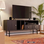 Modern TV Stand with 2 Drawers & Open Shelves, Fits up to 60" TV – Walnut / Ebony / White / Phantom Grey