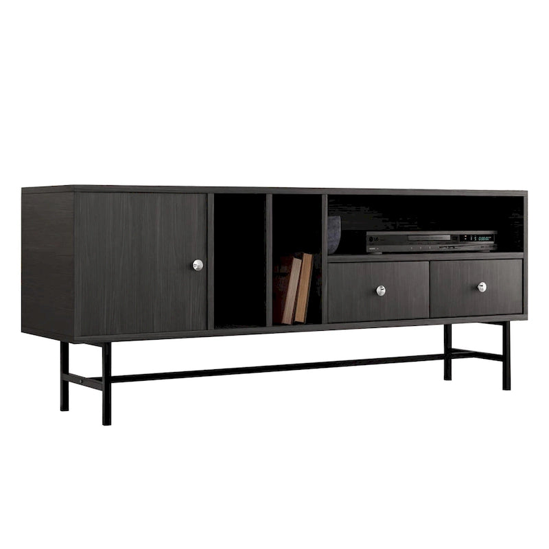 Modern TV Stand with 2 Drawers & Open Shelves, Fits up to 60" TV – Walnut / Ebony / White / Phantom Grey