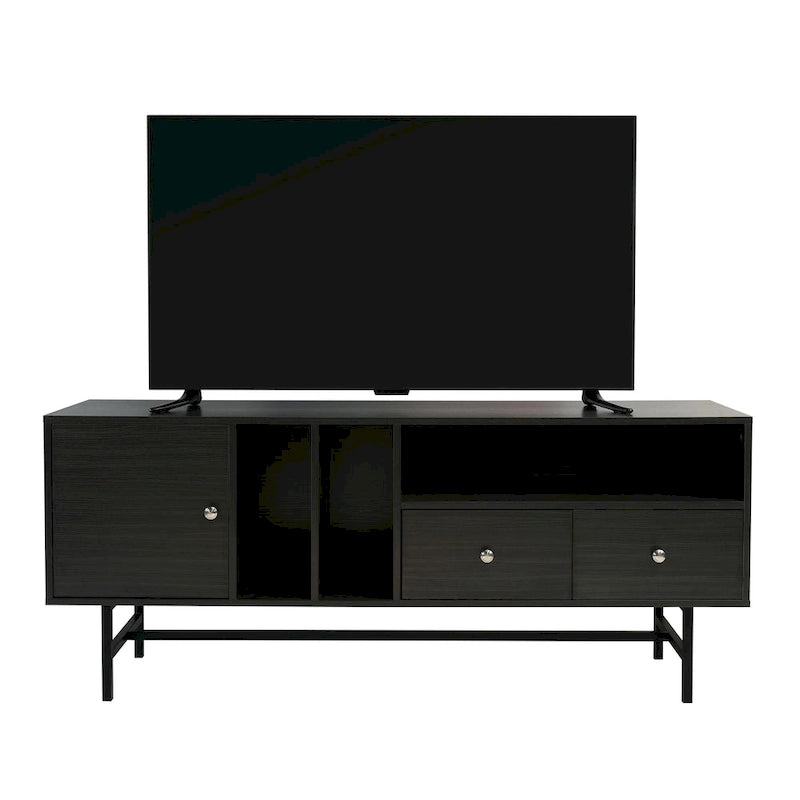 Modern TV Stand with 2 Drawers & Open Shelves, Fits up to 60" TV – Walnut / Ebony / White / Phantom Grey