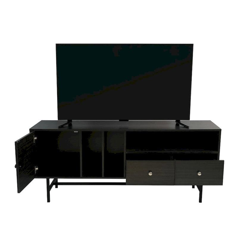 Modern TV Stand with 2 Drawers & Open Shelves, Fits up to 60" TV – Walnut / Ebony / White / Phantom Grey