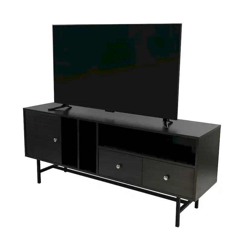 Modern TV Stand with 2 Drawers & Open Shelves, Fits up to 60" TV – Walnut / Ebony / White / Phantom Grey