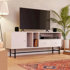 Modern TV Stand with 2 Drawers & Open Shelves, Fits up to 60" TV – Walnut / Ebony / White / Phantom Grey