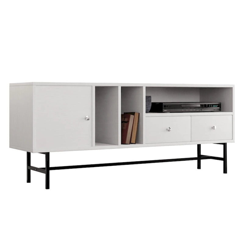 Modern TV Stand with 2 Drawers & Open Shelves, Fits up to 60" TV – Walnut / Ebony / White / Phantom Grey