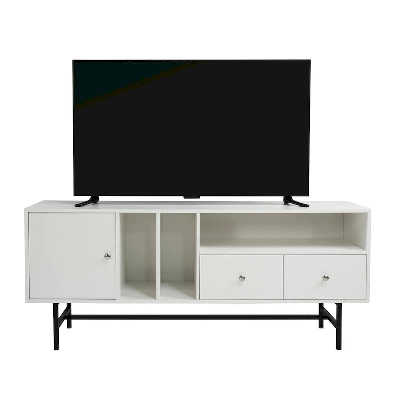 Modern TV Stand with 2 Drawers & Open Shelves, Fits up to 60" TV – Walnut / Ebony / White / Phantom Grey