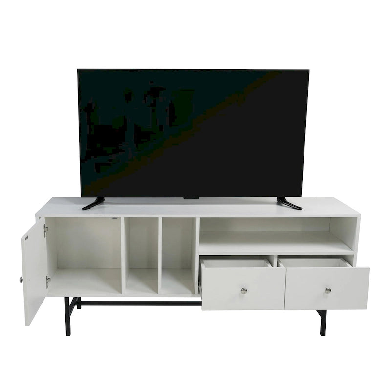 Modern TV Stand with 2 Drawers & Open Shelves, Fits up to 60" TV – Walnut / Ebony / White / Phantom Grey