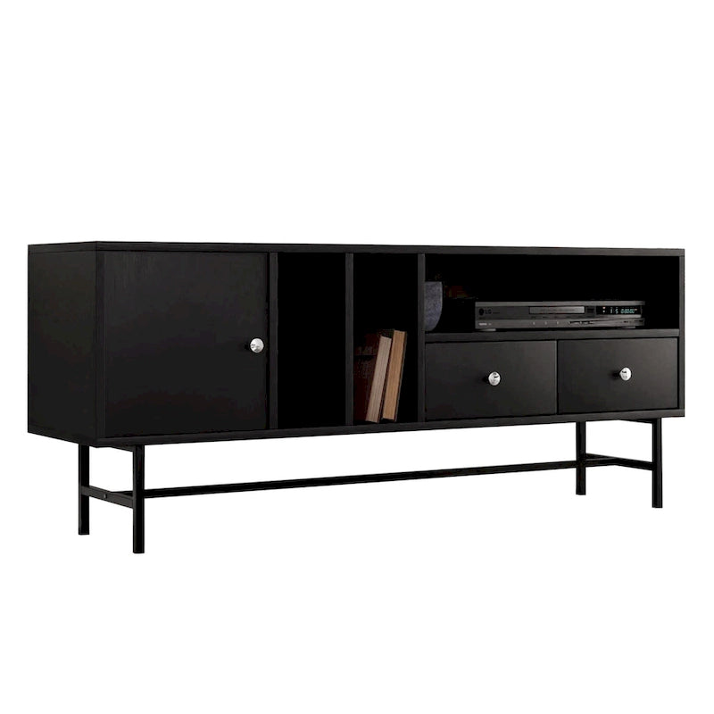 Modern TV Stand with 2 Drawers & Open Shelves, Fits up to 60" TV – Walnut / Ebony / White / Phantom Grey