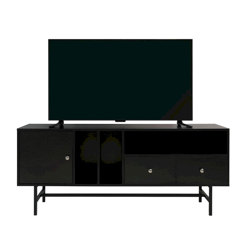 Modern TV Stand with 2 Drawers & Open Shelves, Fits up to 60" TV – Walnut / Ebony / White / Phantom Grey
