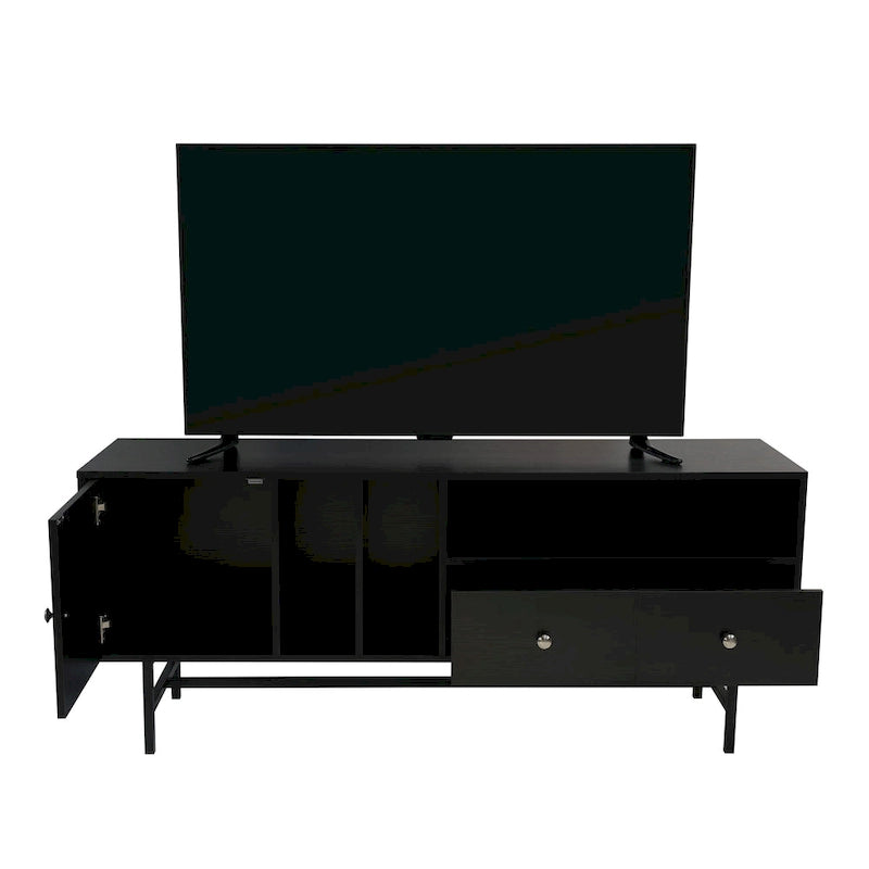Modern TV Stand with 2 Drawers & Open Shelves, Fits up to 60" TV – Walnut / Ebony / White / Phantom Grey