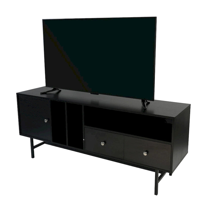 Modern TV Stand with 2 Drawers & Open Shelves, Fits up to 60" TV – Walnut / Ebony / White / Phantom Grey