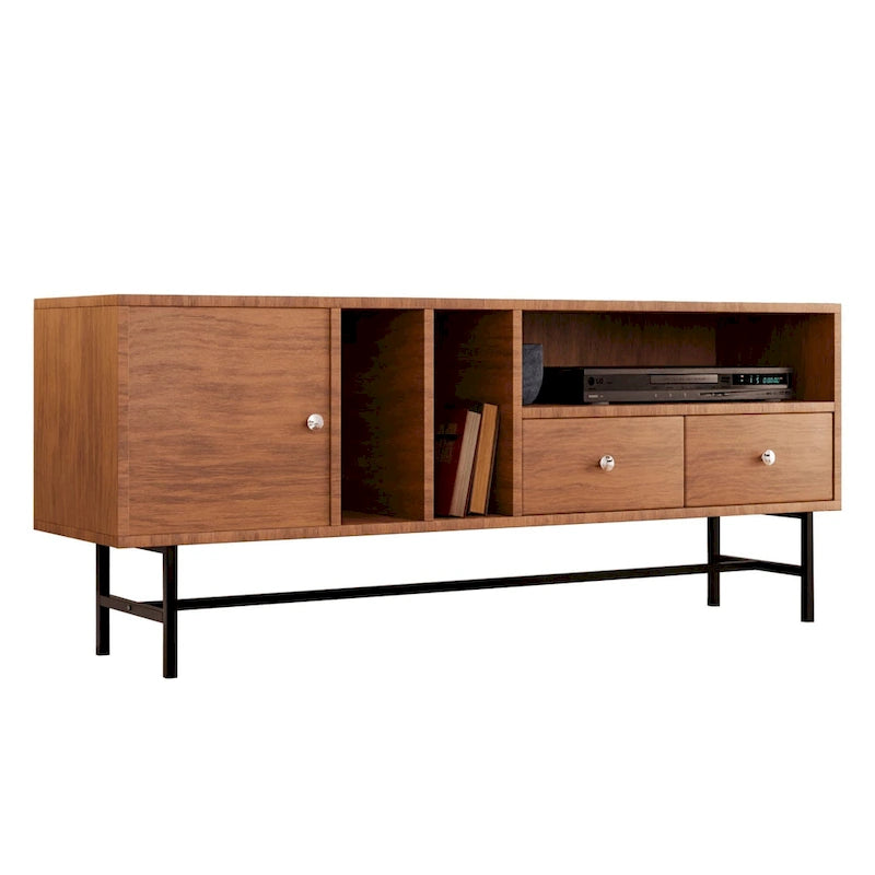 Modern TV Stand with 2 Drawers & Open Shelves, Fits up to 60" TV – Walnut / Ebony / White / Phantom Grey