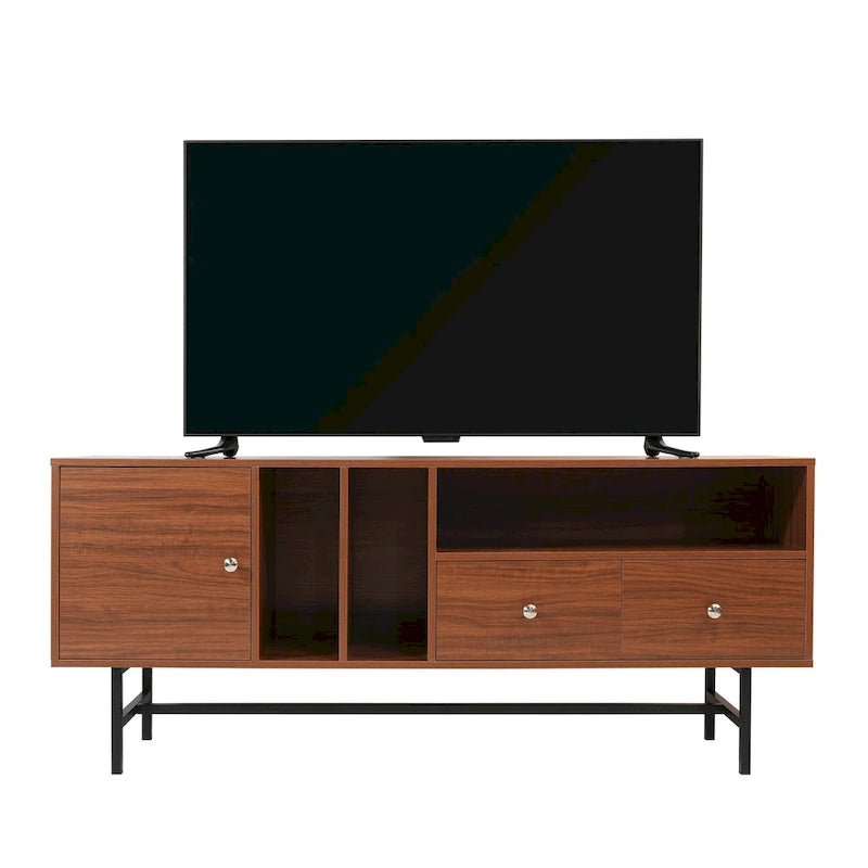 Modern TV Stand with 2 Drawers & Open Shelves, Fits up to 60" TV – Walnut / Ebony / White / Phantom Grey