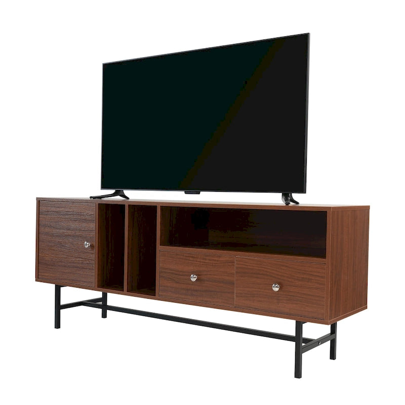 Modern TV Stand with 2 Drawers & Open Shelves, Fits up to 60" TV – Walnut / Ebony / White / Phantom Grey
