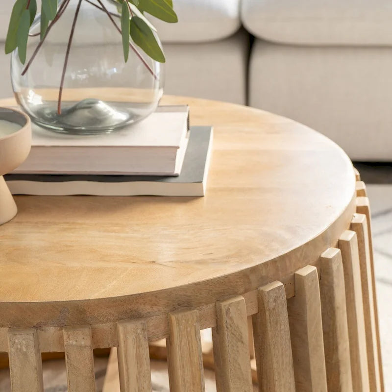 Natural Mango Wood Coffee Table, Brown, Square, 1-Person