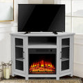 Grey Wash / Walnut Corner TV Stand with Electric Fireplace, Farmhouse Style, Single-Room Use