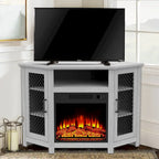 Grey Wash / Walnut Corner TV Stand with Electric Fireplace, Farmhouse Style, Single-Room Use