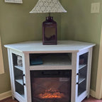Grey Wash / Walnut Corner TV Stand with Electric Fireplace, Farmhouse Style, Single-Room Use