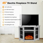Grey Wash / Walnut Corner TV Stand with Electric Fireplace, Farmhouse Style, Single-Room Use
