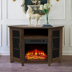 Grey Wash / Walnut Corner TV Stand with Electric Fireplace, Farmhouse Style, Single-Room Use