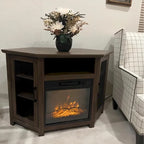 Grey Wash / Walnut Corner TV Stand with Electric Fireplace, Farmhouse Style, Single-Room Use