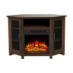 Grey Wash / Walnut Corner TV Stand with Electric Fireplace, Farmhouse Style, Single-Room Use