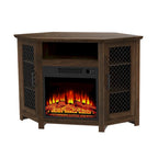 Grey Wash / Walnut Corner TV Stand with Electric Fireplace, Farmhouse Style, Single-Room Use